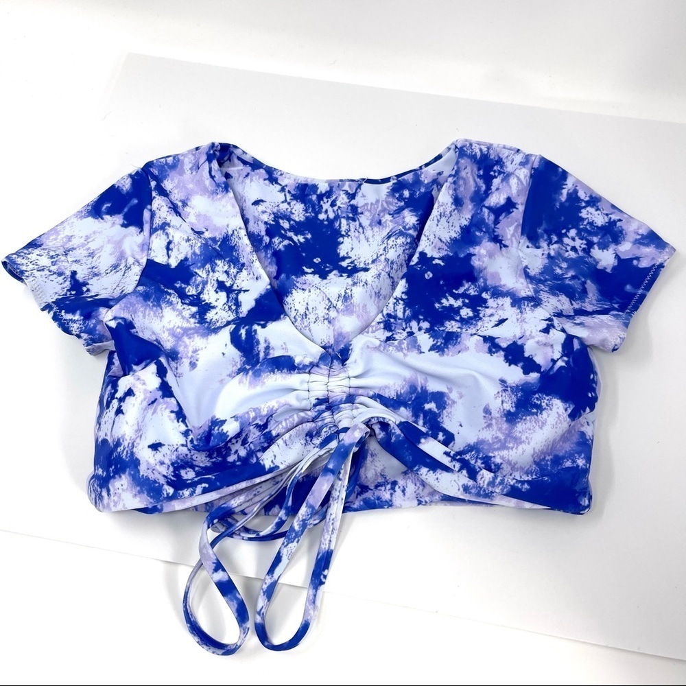 Zaful short sleeve cropped swimsuit top medium tie dye